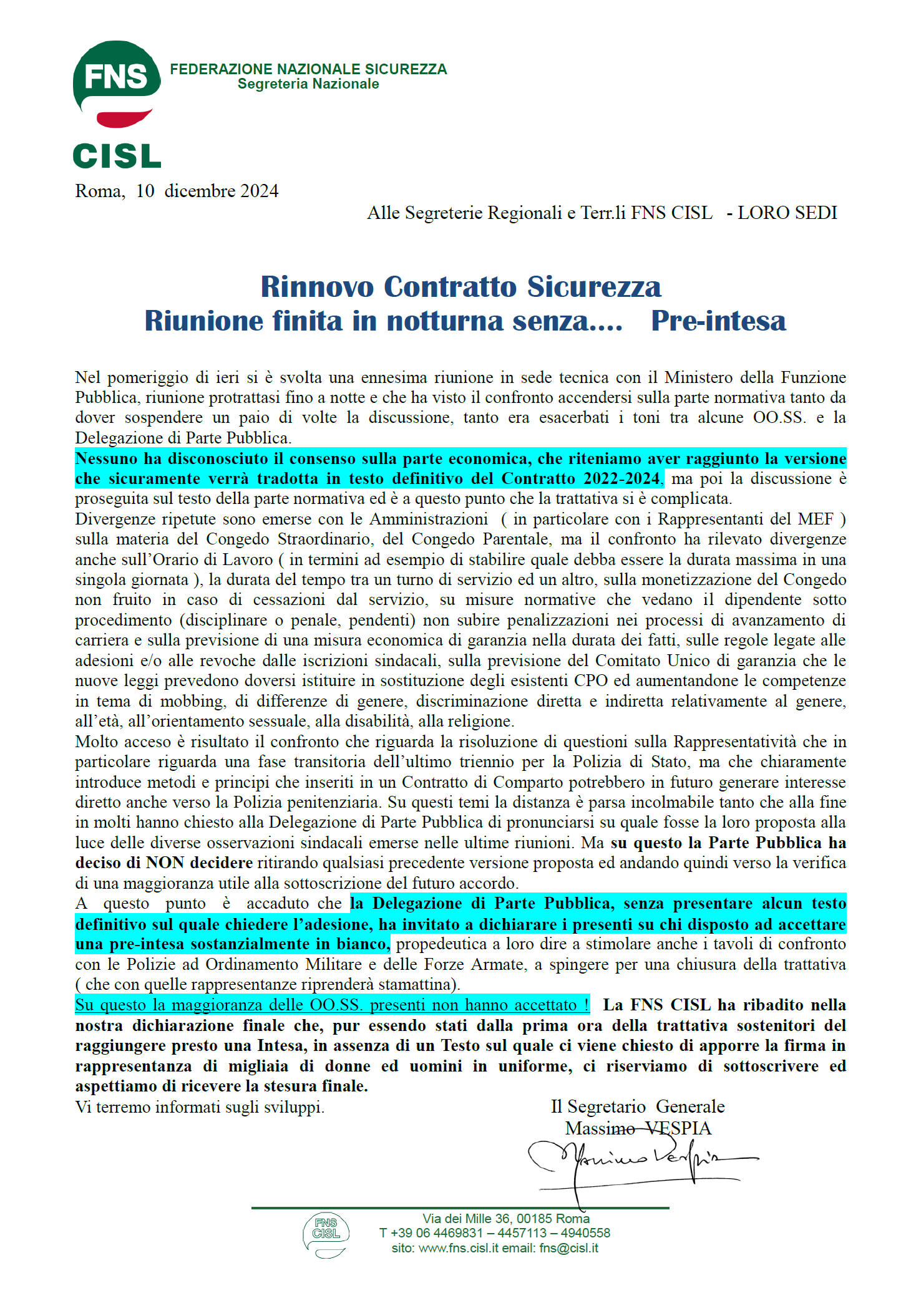 Rinnovo Contratto Sicurezza Riunione finita in notturna senza…. Pre intesa