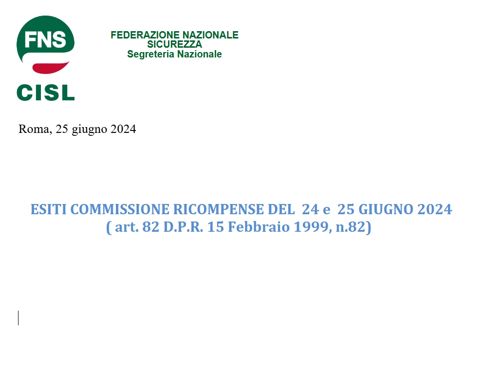 ESITI COMMISSIONE RICOMPENSE DEL  24 e  25 GIUGNO 2024