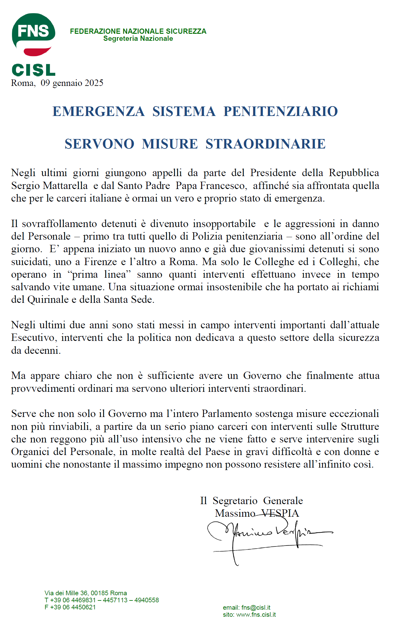 EMERGENZA SISTEMA PENITENZIARIO SERVONO MISURE STRAORDINARIE