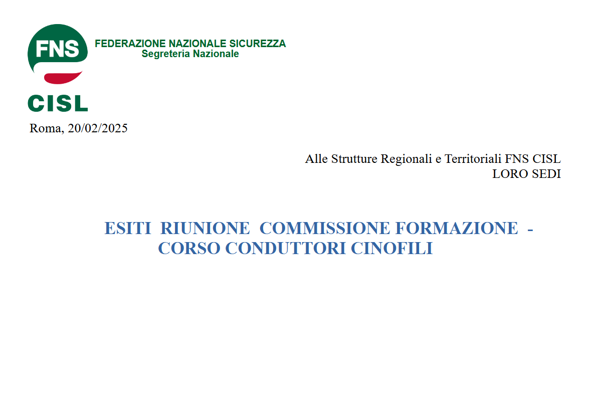 ESITI  RIUNIONE  COMMISSIONE FORMAZIONE  -  CORSO CONDUTTORI CINOFILI