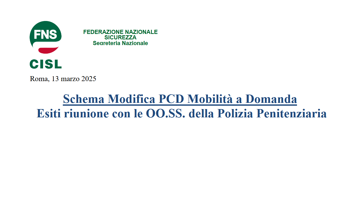 Schema Modifica PCD Mobilità a Domanda Esiti riunione con le OO.SS. della Polizia Penitenziaria